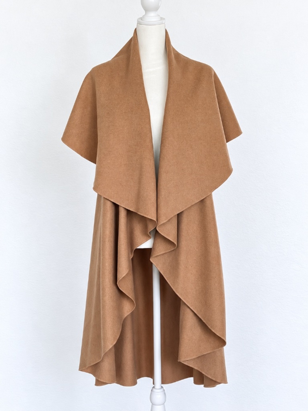 MUXXN Camel Waterfall Draped Longline Cape Vest Open Front - Picture 1 of 6
